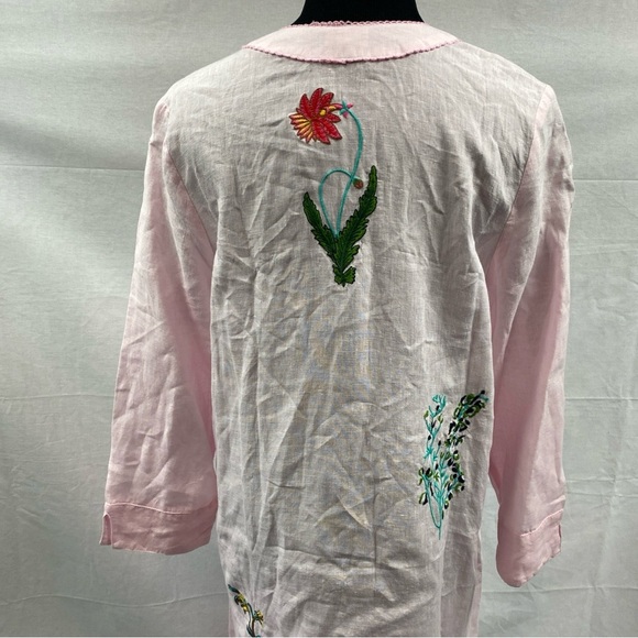 Linen NoLoGo Linen Chic Small / Medium Floral Pintuck Midi Tunic Dress Embroider - Picture 6 of 10